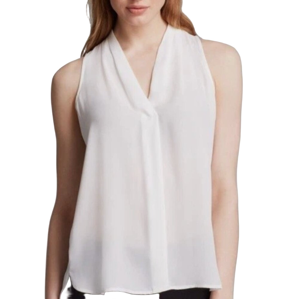 Vince Camuto Sleeveless V-Neck Rumple Blouse in White Size M